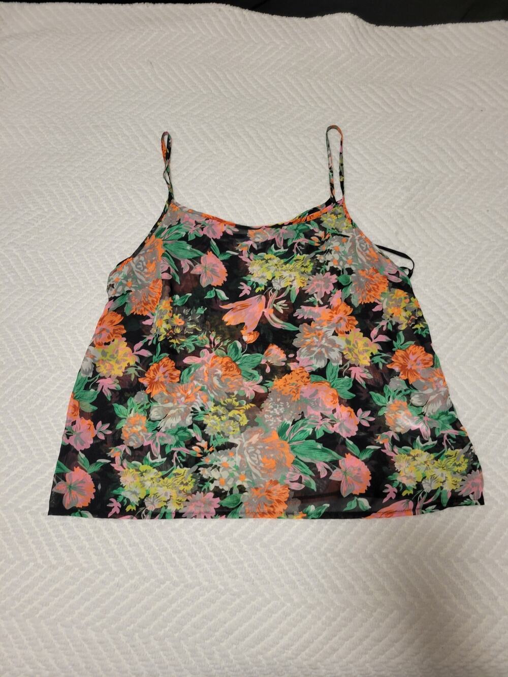 Neu Look Black Neon Sheer Floral Pattern Tank Top Women's Size 16